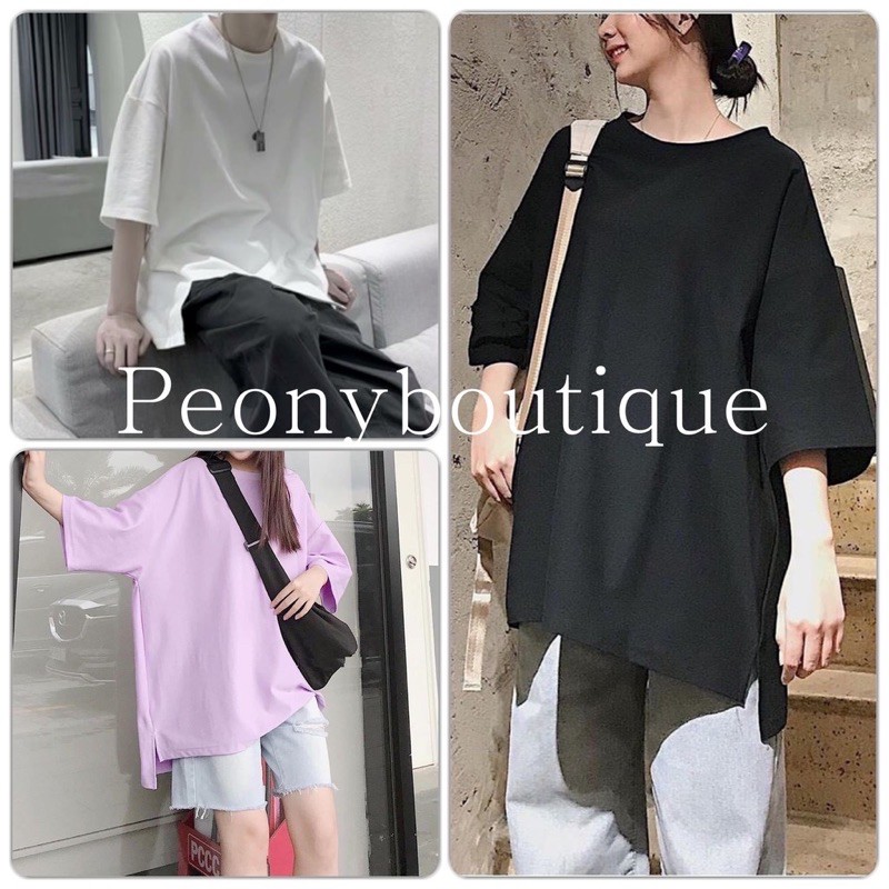 Áo Thun Form Rộng Xẻ Vạt Unisex [FREESHIP] 🌸 Phông trơn tay lỡ oversize màu Đen | Trắng | Tím | Be nữ ulzzang 🌸