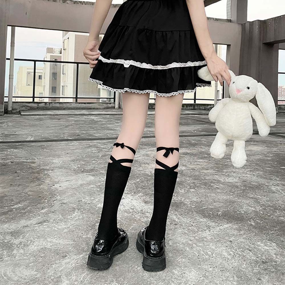 Vớ Cổ Cao Phối Ruy Băng Nhiều Màu Phong Cách Harajuku Nhật Bản Cho Nữ