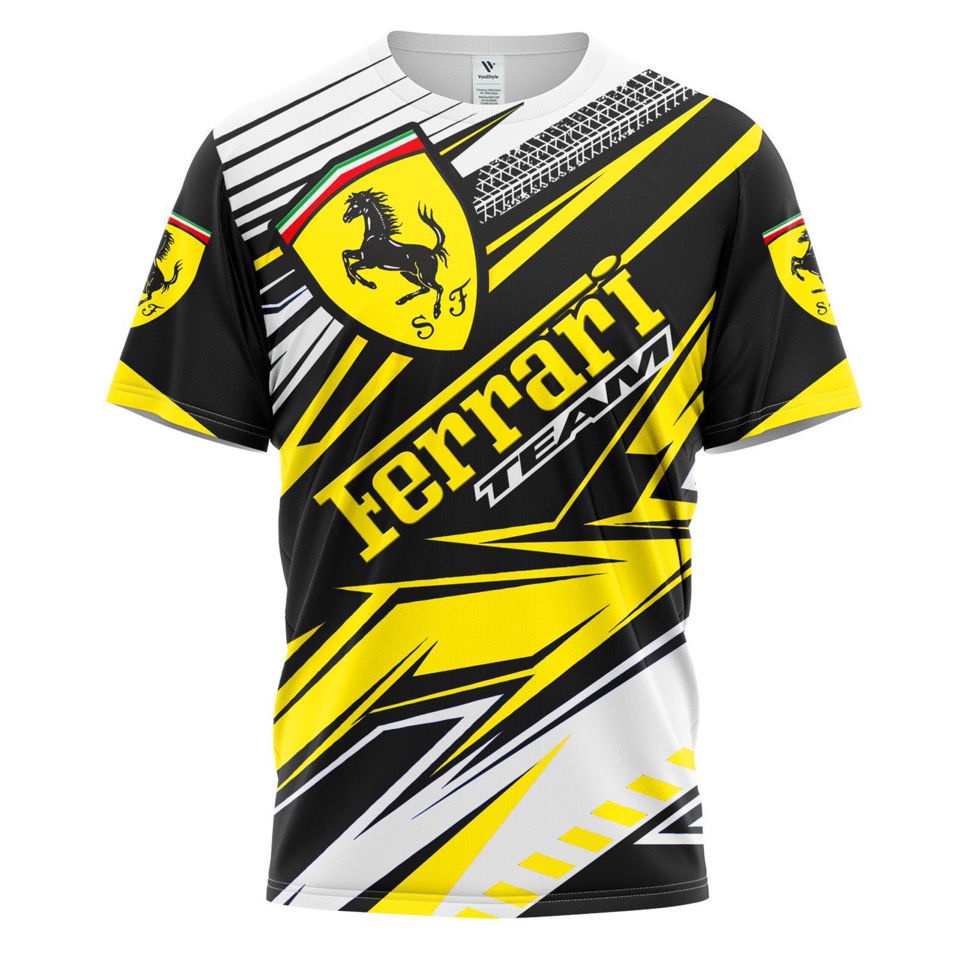 Áo Thun Tay Ngắn Cổ Tròn In Logo Xe Hơi Ferrari 3D Thời Trang Mùa Hè 2021