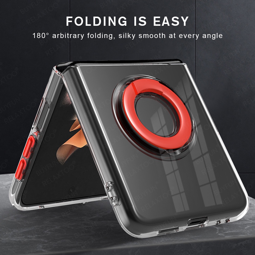 Ốp điện thoại mềm trong suốt chống sốc có nắp đẩy che camera và giá đỡ nhẫn cho Samsung Galaxy Z Flip3 5G/ Zfold 3