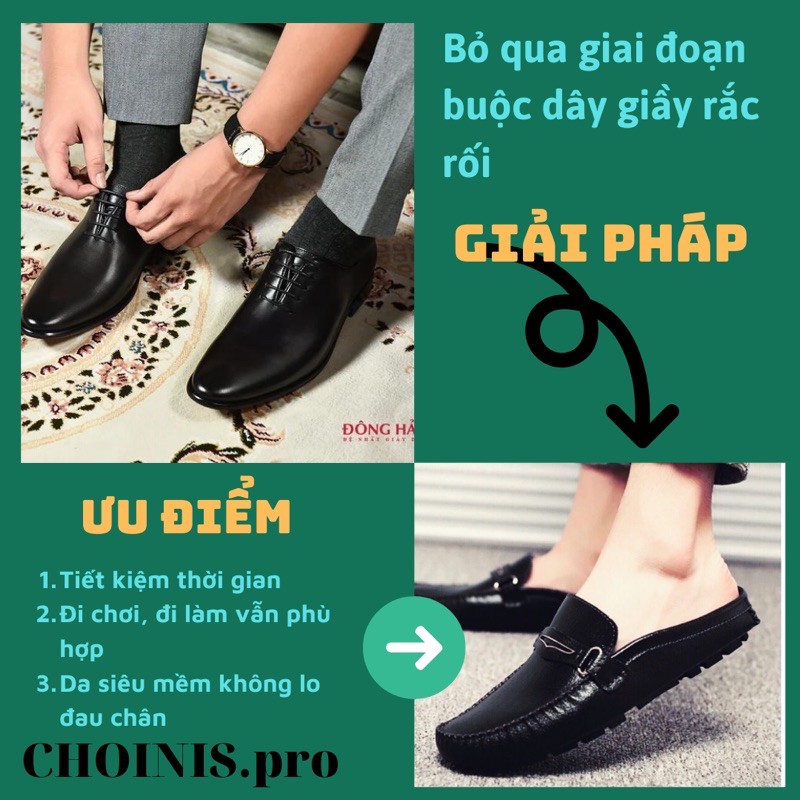 Giày Sục Da Nam Cao Cấp - Sục Da Bò -Giày Lười Da Giá Tại Xưởng Choinis Size từ 37-43 Giày Hở Gót