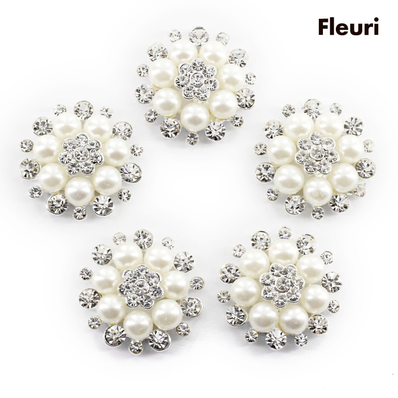 Set 5 Nút Pha Lê Hình Bông Hoa Màu Be 30mm Dùng Làm Đồ Thủ Công DIY
