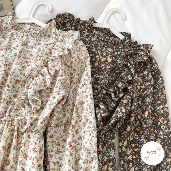 Váy hoa nhí vintage dáng xòe cổ tròn, Đầm hoa nhí vintage cổ tròn  viền bèo tiểu thư | BigBuy360 - bigbuy360.vn