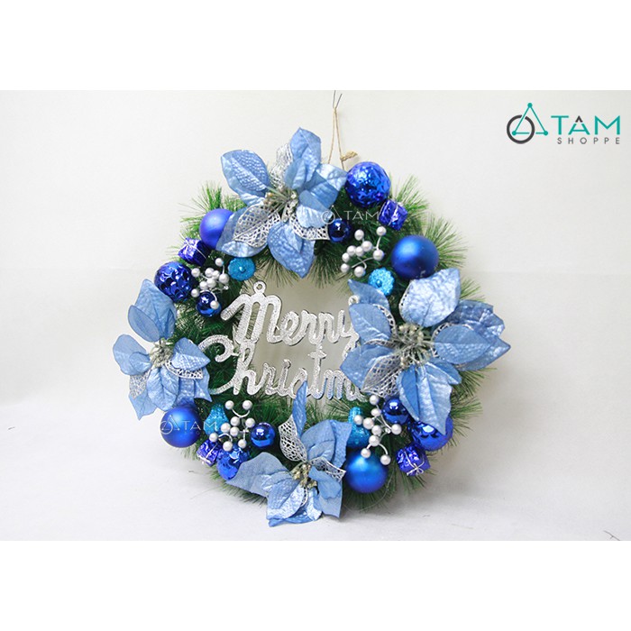 Vòng nguyệt quế Noel 4 hoa trạng nguyên ĐK 50cm X-VNGQ-17