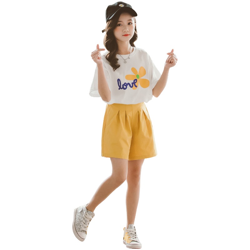 Đồ bộ bé gái 18-45kg , bộ cộc tay bé gái mẫu HOA VÀNG dịu dàng duyên dáng