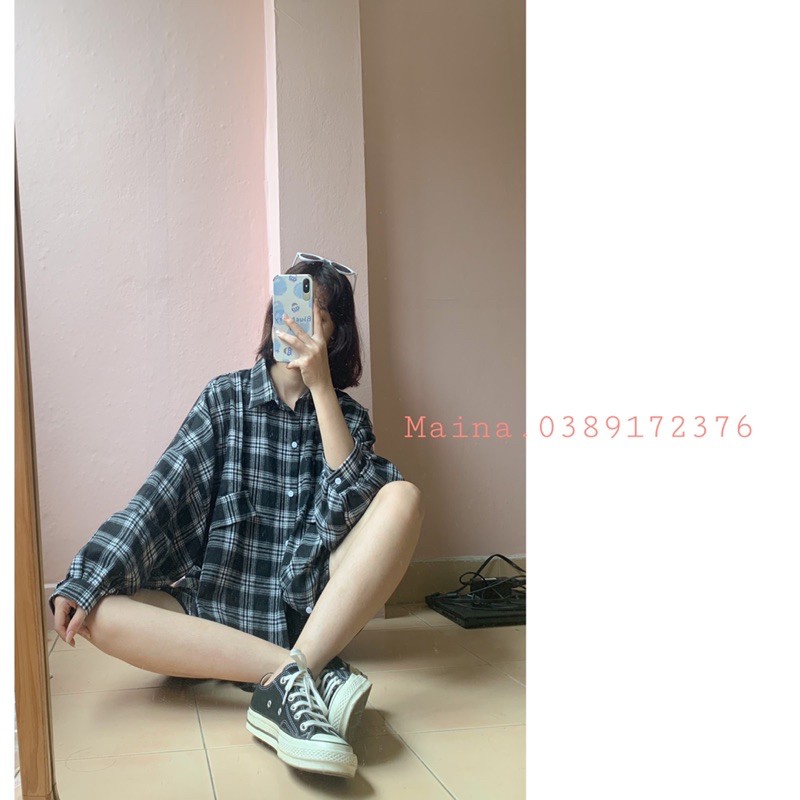 [ẢNH THẬT/ SẴN] Áo sơ mi kẻ basic tay bồng năng động trẻ trung ulzzang QC