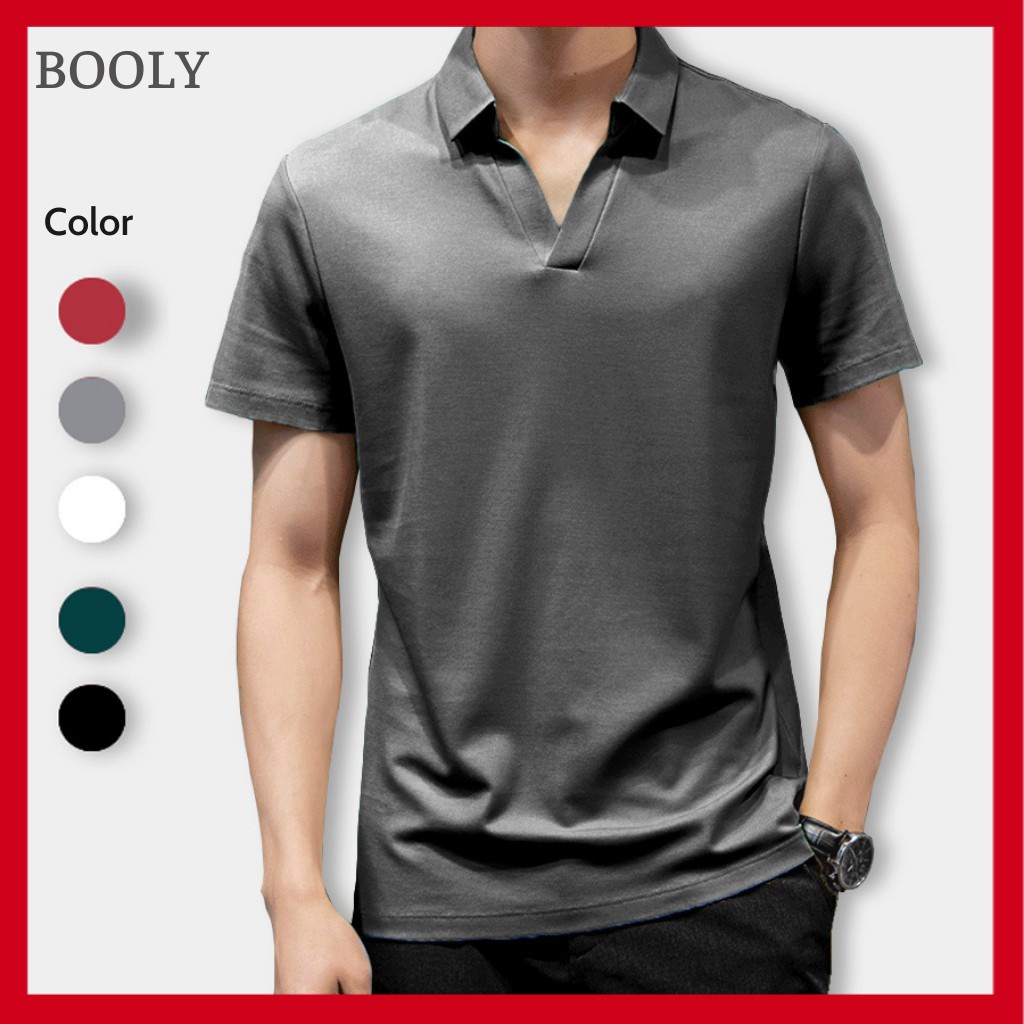 Áo Polo Nam Cổ V BOOLY thun basic cộc tay vải thun lạnh co giãn 4 chiều - chuẩn form