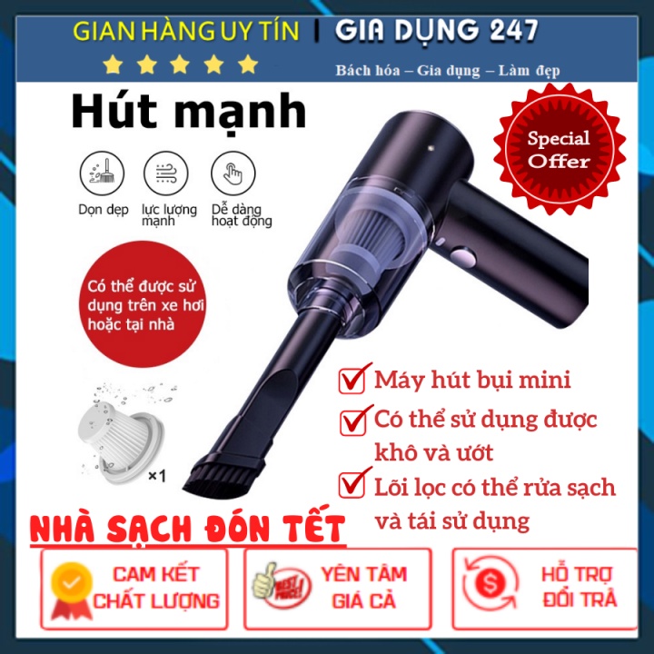 Máy Hút Bụi Mini Cầm Tay Đa Năng Không Dây, Hút Bụi Ô Tô, Giuờng, Nệm, Bàn Phím Máy Tính