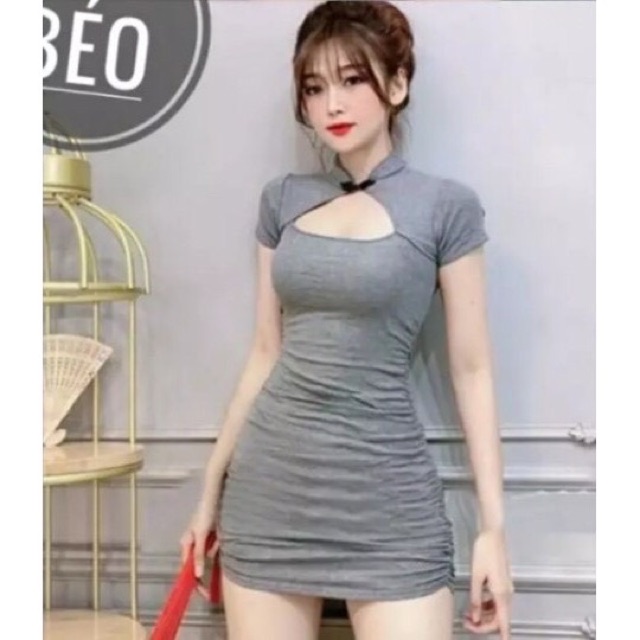 Váy Đầm Nữ Body Cổ Tàu Khoét Ngực Có Mút