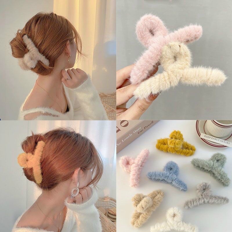 Kẹp tóc phối vải lông siêu xinh ( shop giao màu ngẫu nhiên )