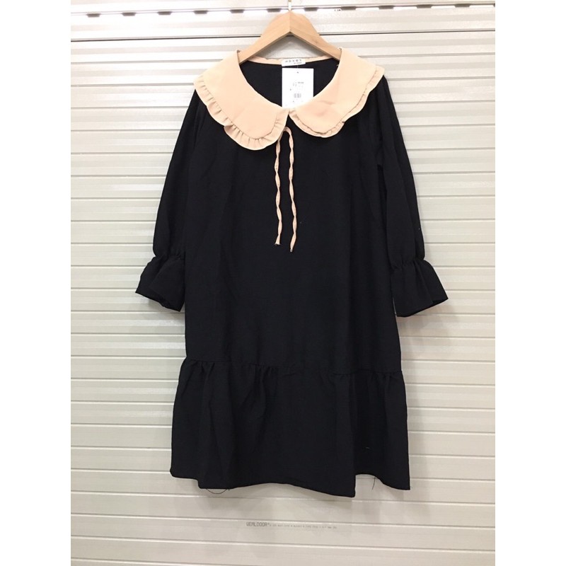 Đầm suông nữ dài tay phối cổ bèo thắt nơ đuôi cá chất nhung | BigBuy360 - bigbuy360.vn