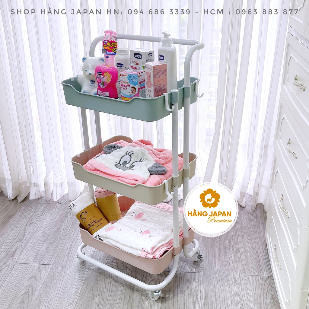 Kệ Nhựa 3 Tầng cap cấp Sasa có bánh xe kích thước 43x35x87 cm
