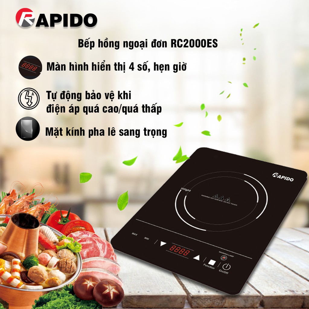 Bếp hồng ngoại đơn Rapido 2000W - RC2000ES Công Suất Lớn, Điều Khiển Cảm Ứng