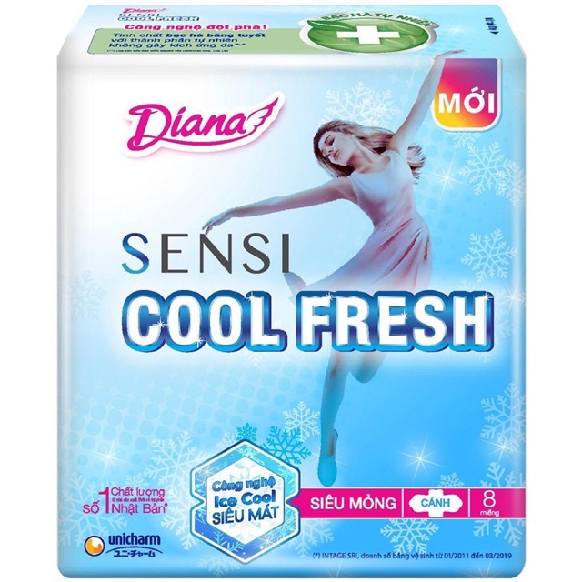 COMBO 6 Gói Băng vệ sinh Diana SenSi Cool Fresh SIÊU MỎNG (8 miếng)