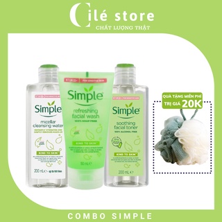 COMBO SIMPLE SKINCARE TẨY TRANG + SỮA RỬA MẶT + NƯỚC HOA HỒNG