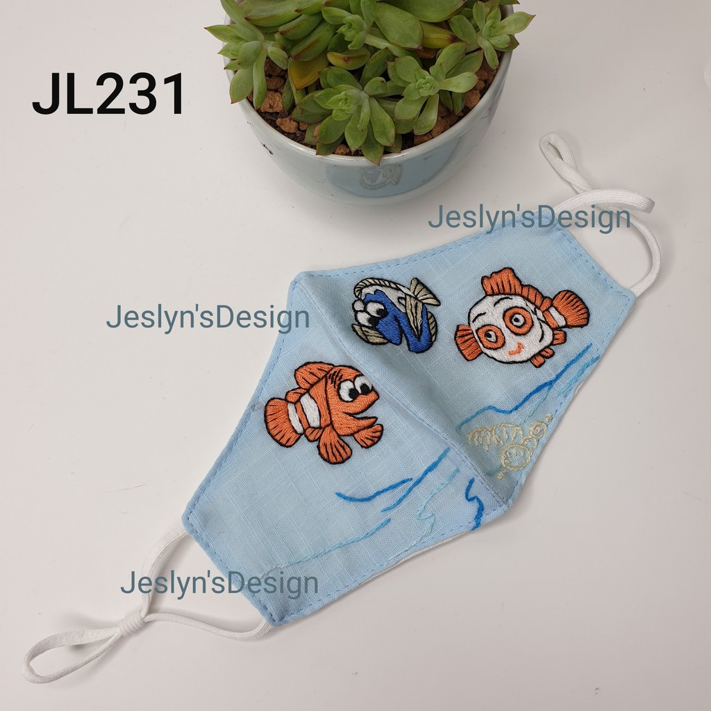 Khẩu trang thêu tay vải linen JL231 dành cho bé iu
