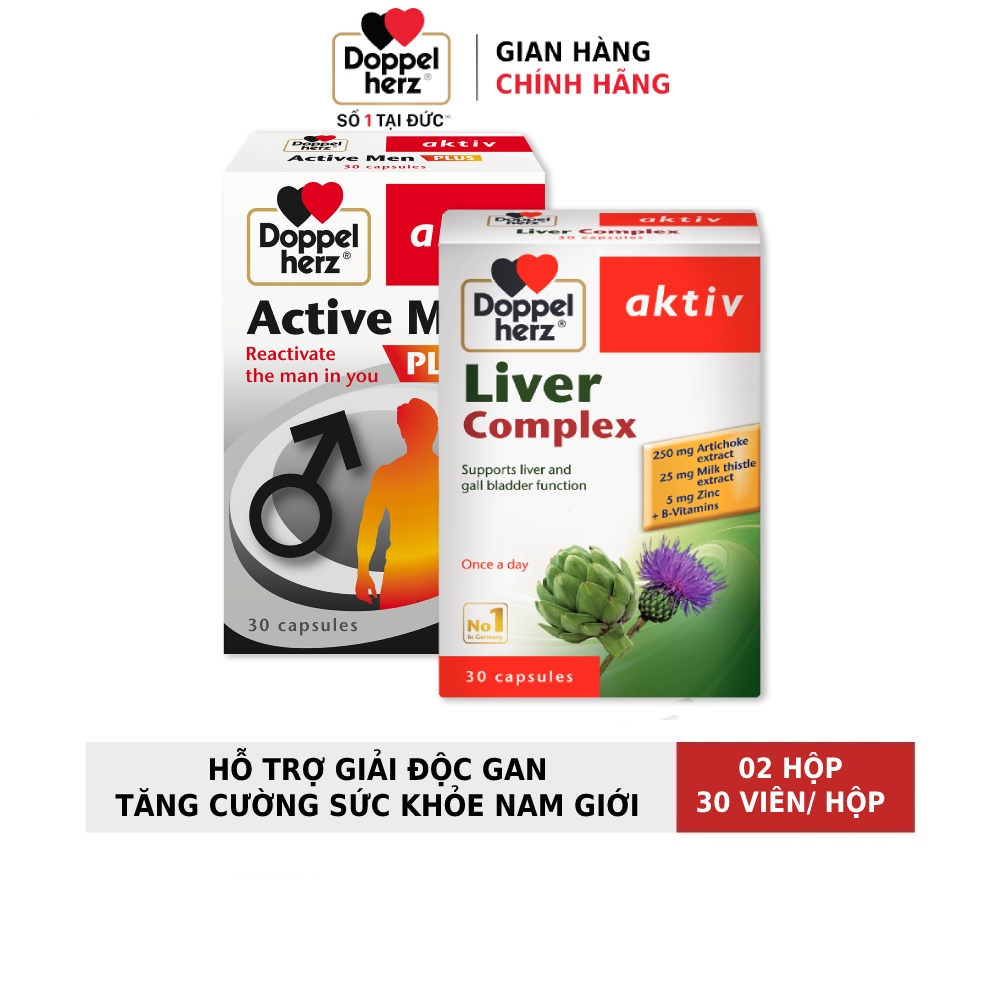 Bộ đôi giải độc gan, hạ men gan, tăng cường sức khỏe nam giới Doppelherz Liver Complex + Active Men Plus