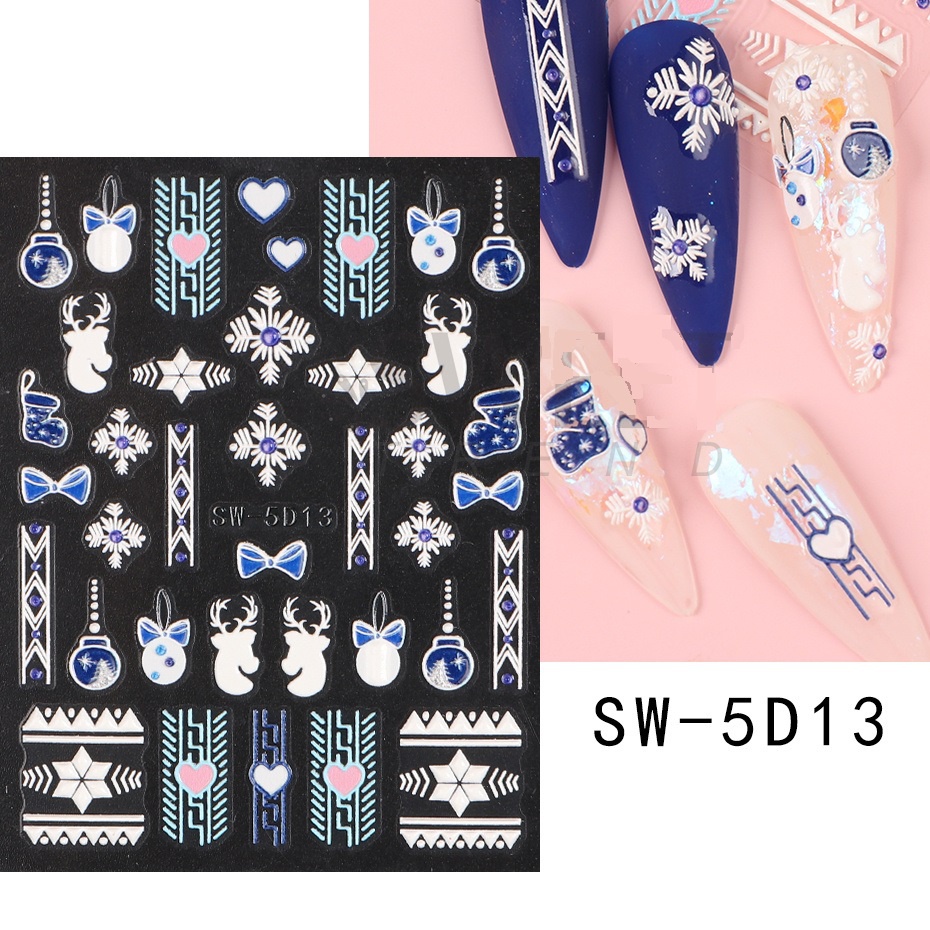 Nhãn Dán Trang Trí Móng Tay Dập Nổi Họa Tiết Lá Phong Mùa Thu 5D Với Kết Cấu Trượt Saw-5D