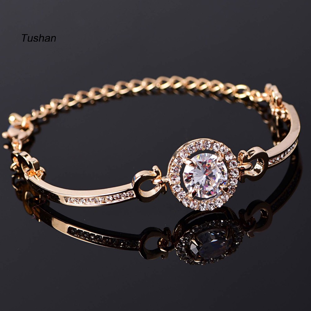 TUSH_Luxury Cubic Zirconia Inlaid Adjustable Chain Bracelet Bangle Women Jewelry Gift