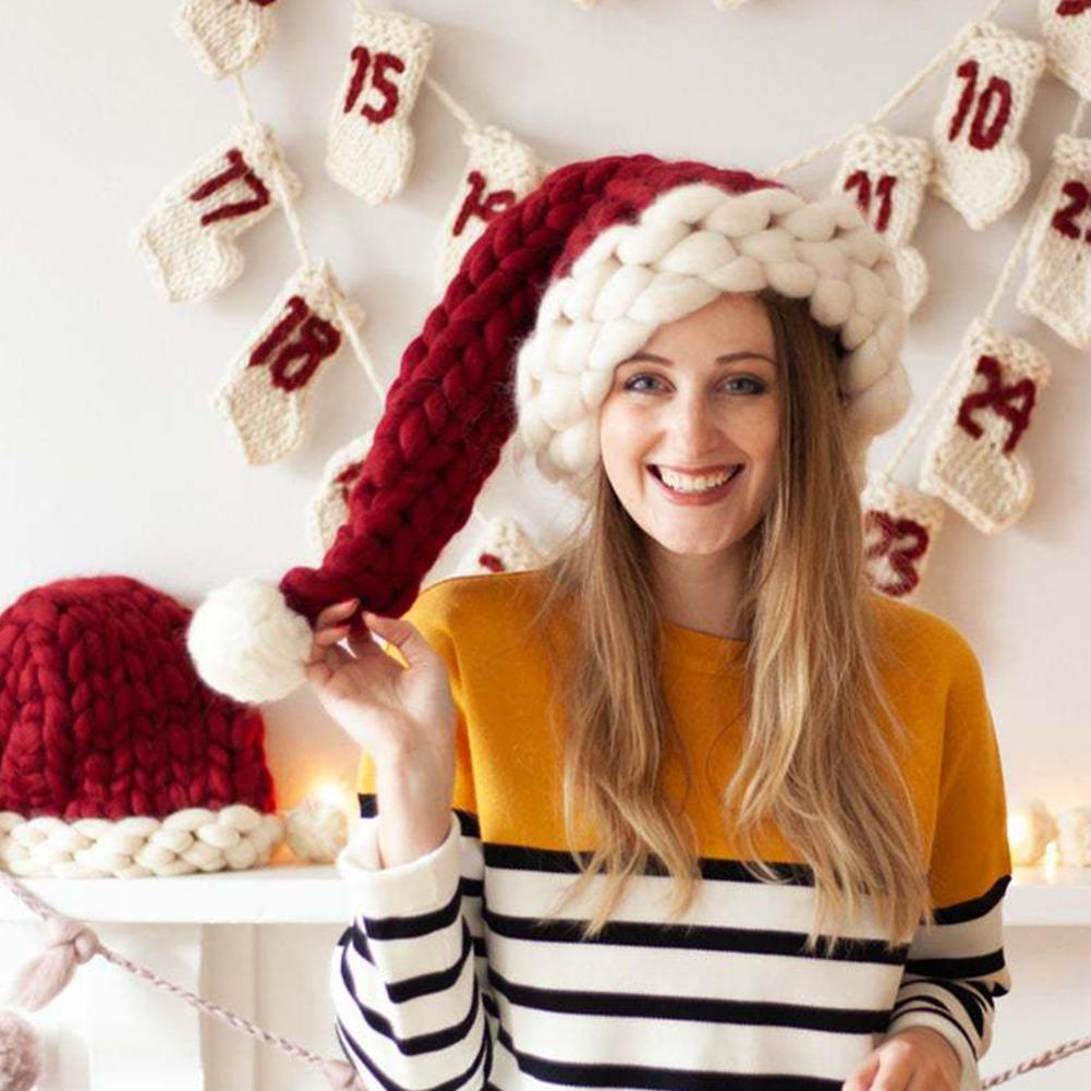 Mũ ông già noel kiểu đan móc mềm mại cho người lớn và trẻ em