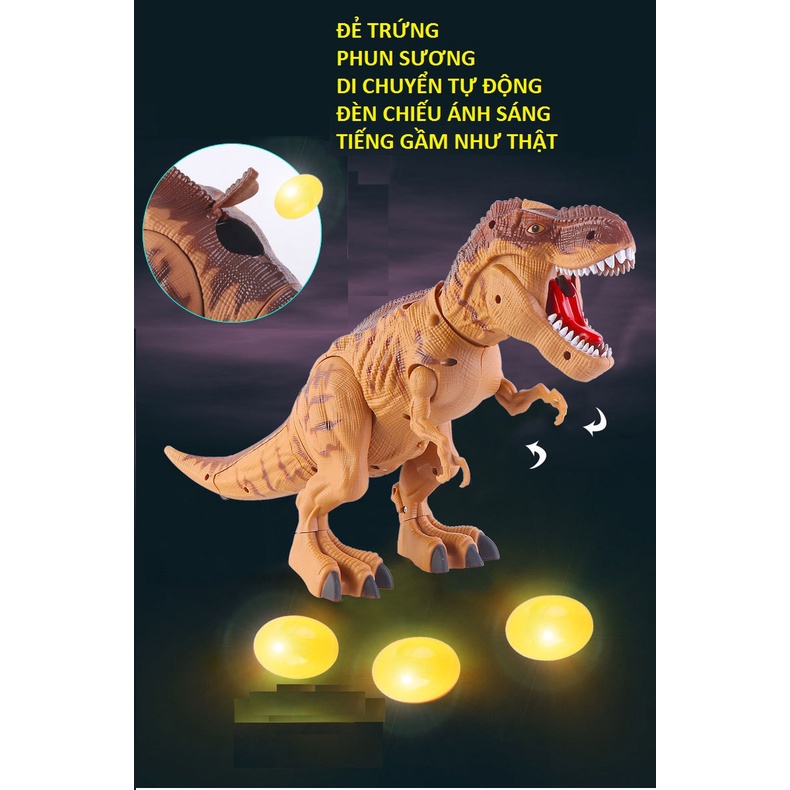 Đồ chơi khủng long cho trẻ em, đẻ trứng, phun sương, có đèn chiếu, khủng long bạo chúa tiếng gầm như thật