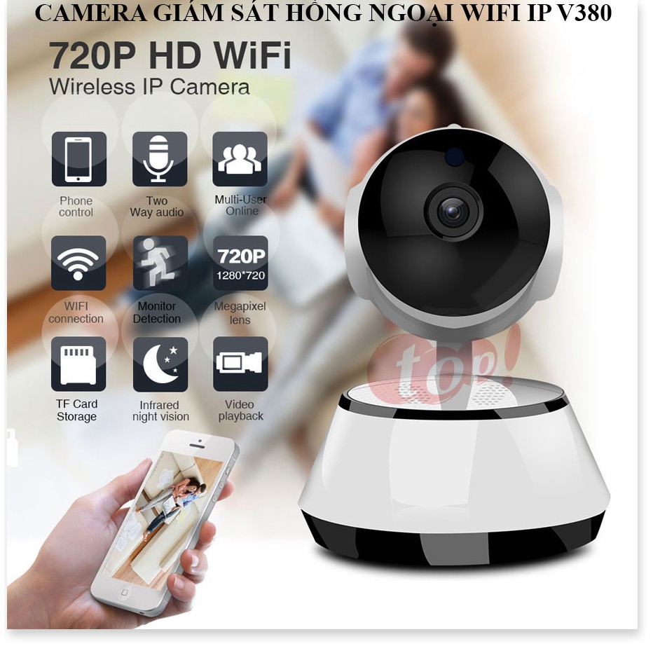 Camera An Ninh Wifi V380 ✔Chính Hãng✔️ Kết nối không dây qua điện thoại, Đàm thoại 2 chiều, Xoay 360.