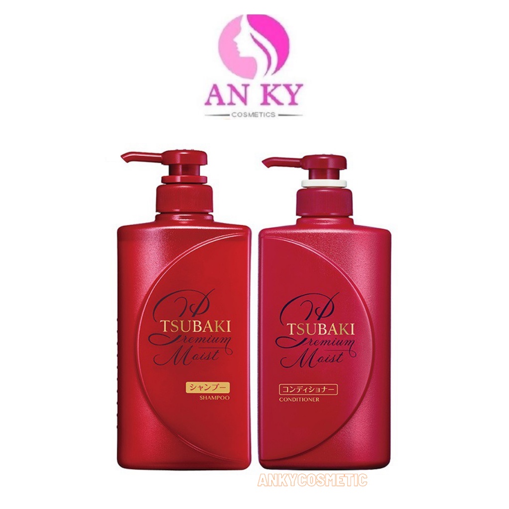 Cặp Dầu Gội Xả Dưỡng Tóc Bóng Mượt Premium Moist Tsubaki (490ml/chai) (màu đỏ)