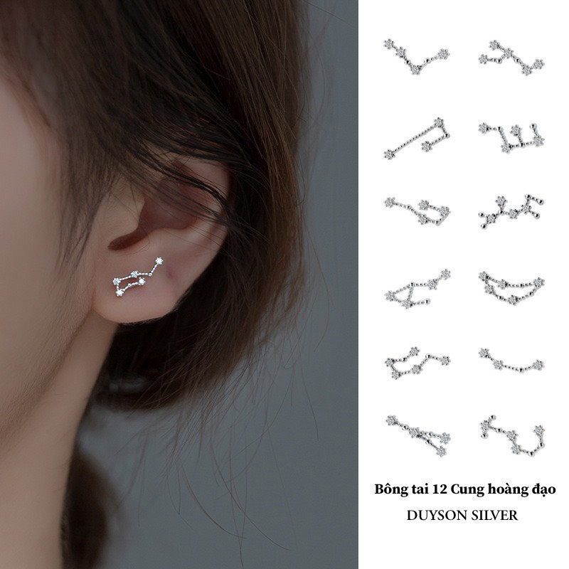 Khuyên tai bạc 12 cung hoàng đạo, bông tai bạc nữ DUYSON SILVER (Giá bán/1 chiếc) [KNXK21]