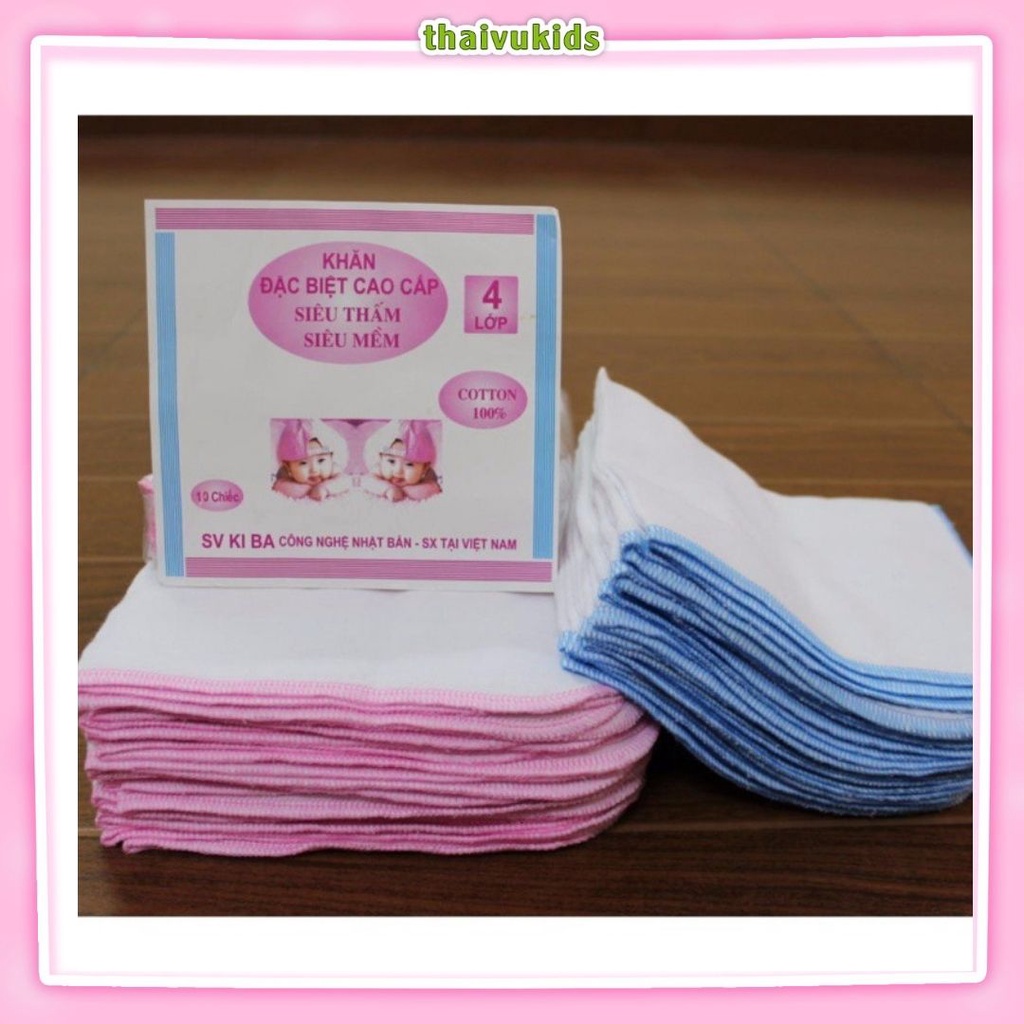 Khăn xô sữa cho bé Kiba 2 lớp, 3 lớp, 4 lớp (set 10 cái) KHSUA01 Thaivu kids