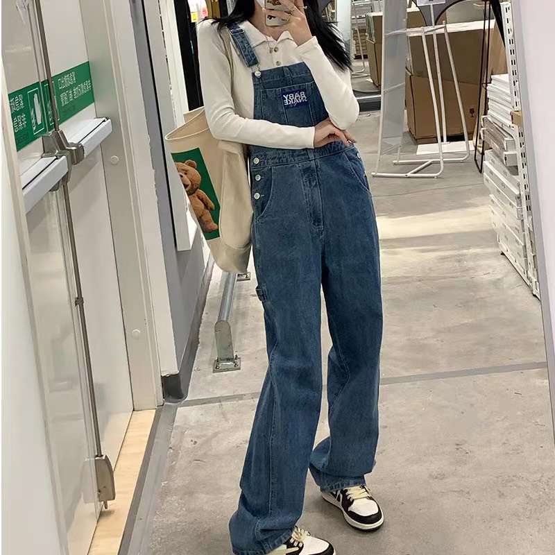 ORDER_Quần yếm jeans xanh ống suông đứng rộng Hàn Quốc phong cách năng động cá tính thời trang nữ ulzzang