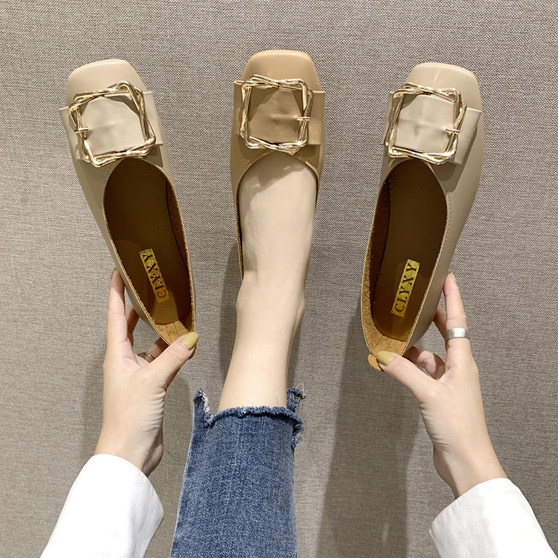 Giày búp bê IELGY đế mềm mũi vuông phong cách Hàn Quốc đơn giản dành cho nữ