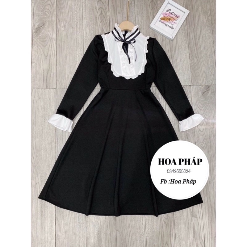 Váy Umi  dáng xoè tiểu thư  cổ phối viền bèo thắt nơ siêu đẹp (kèm ảnh thật Shop chụp