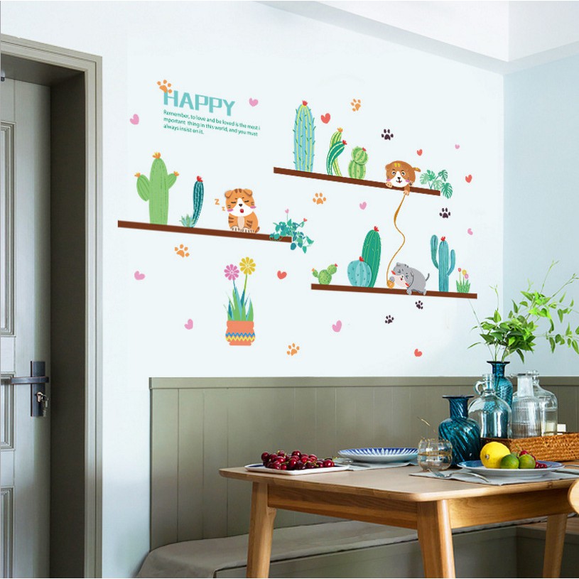 Decal Dán Tường Hình Xương Rồng - Trang Trí Decor Phòng Ngủ - Trang Trí Dán Tường Phòng Khách - Min STORE