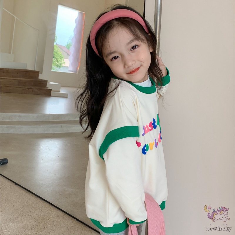 Áo Hoodie Dài Tay In Chữ Cái Phong Cách Hàn Quốc Cho Bé Gái