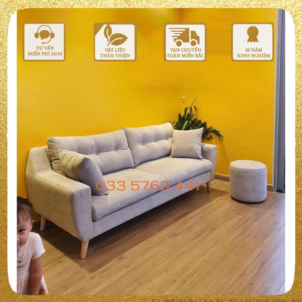 Sofa phòng khách khung gỗ tự nhiên bọc nệm nỉ với hơn 100 màu tự chọn ghế dài 1m6