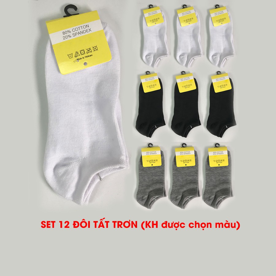 [SET 12 ĐÔI] Vớ Trơn Cổ Ngắn, Tất Ngắn Nam Nữ chuẩn xuất Nhật