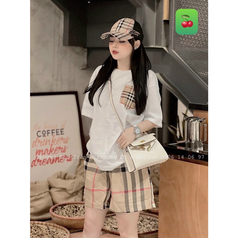 Sét bộ áo thun form rộng túi bên quần đùi hoạ tiết sọc cảo búp NCS