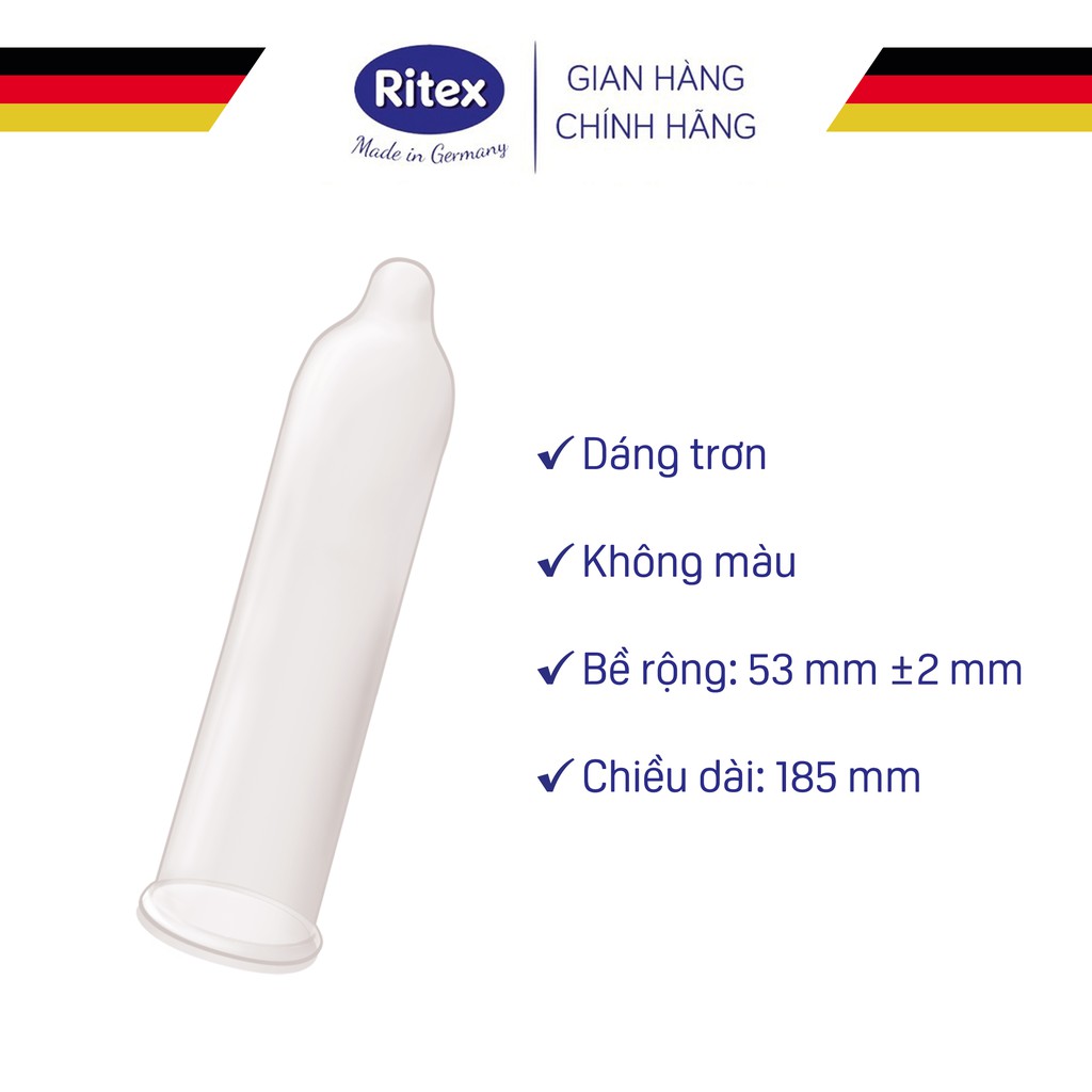 Bao cao su Ritex RR.1 siêu bền thăng hoa, bôi trơn, hộp 10 bao