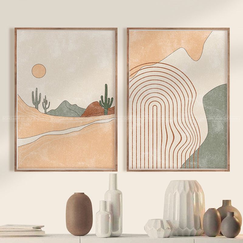Bộ 2 tranh BOHO trừu tượng treo tường, tặng kèm đinh 3 chân treo tranh, bảo hành 12 tháng