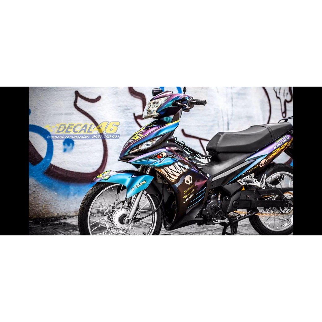 Tem trùm exciter 135 cá mập xanh tím shark, độ team decal xe ex dán đời 2011-2014