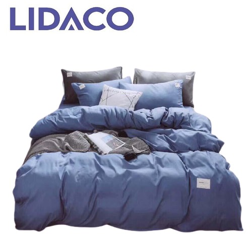 Bộ Chăn Ga Gối Cotton Tici LIDACO - 1 màu Xanh Dương Đậm