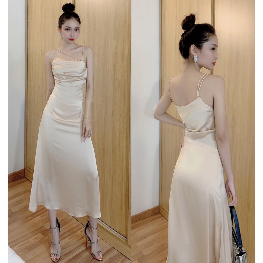 Váy nữ 2 dây xoè maxi phi lụa dự tiệc, dạo phố cực dễ thương