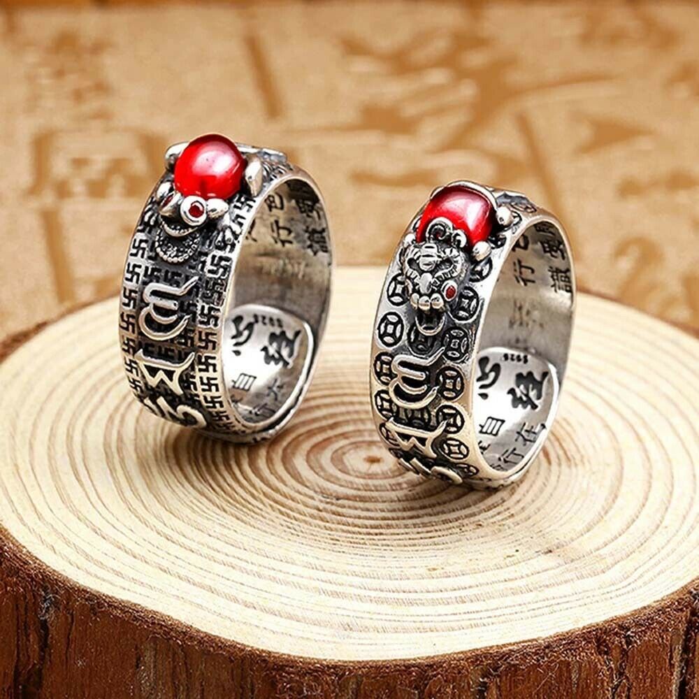 Religious Lucky PiXiu Adjustable Silver Wealth Ring