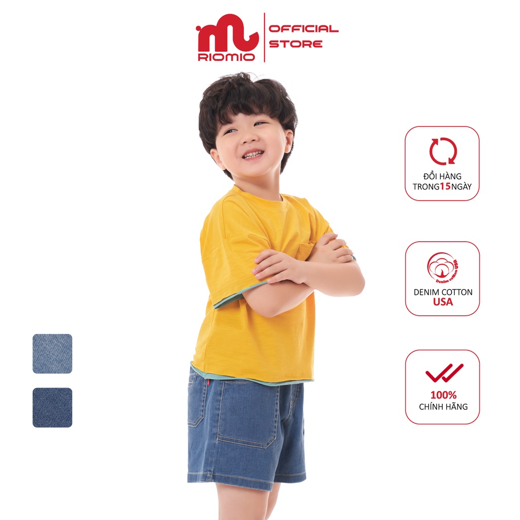 Quần short jean cho bé trai 3-11 tuổi (15-40kg) RIOMIO sooc bò ống rộng cạp chun 100% cotton - RM220