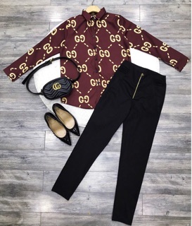 SET ÁO SƠ MI + QUẦN LEGGING DÂY KÉO