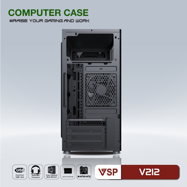 Case VSP V212 (Chuẩn mATX) Hai Mặt Kính Cường Lực