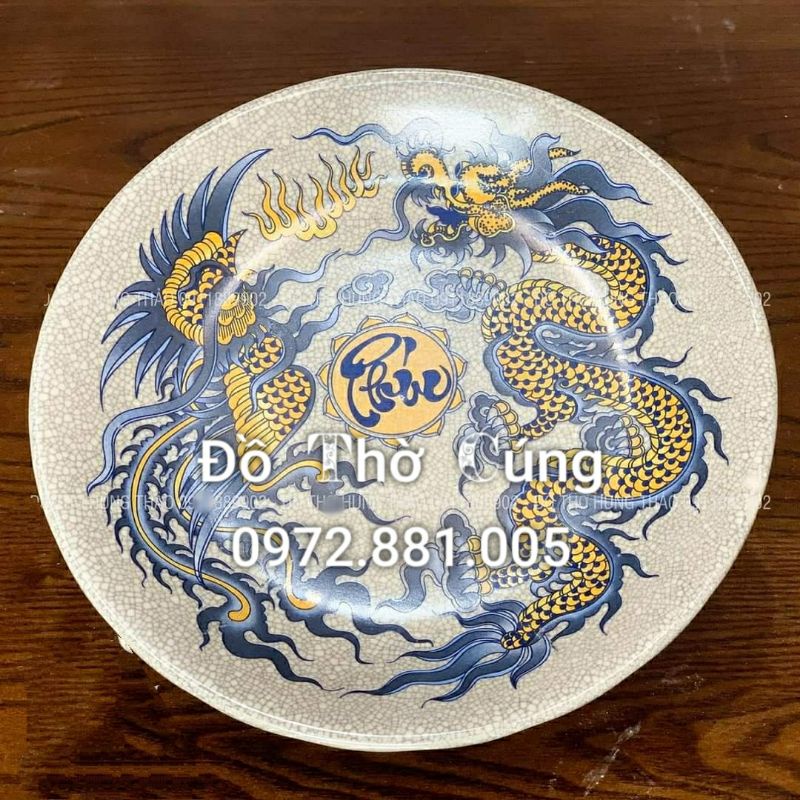 Bộ Đồ Thờ Men Rạn ( rồng vàng viền xanh)