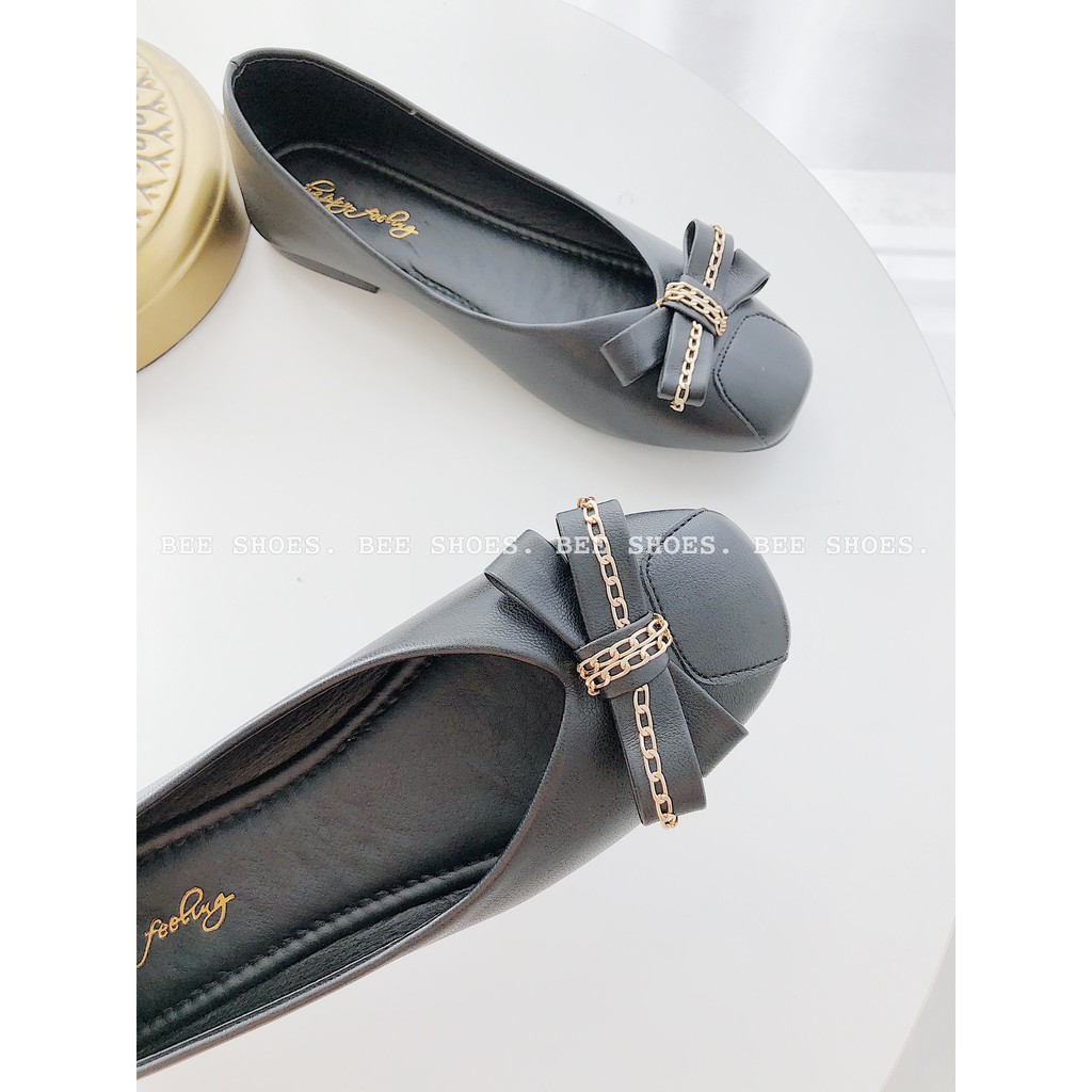 GIÀY BÚP BÊ BEESHOES  NƠ XÍCH VỀ SĂN  ĐEN- KEM | BigBuy360 - bigbuy360.vn