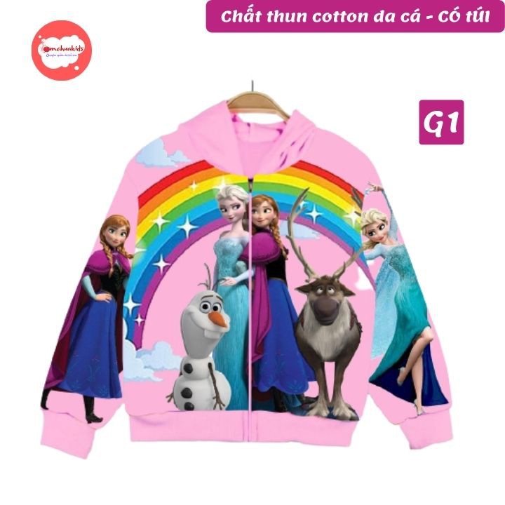 Áo khoác bé gái hình Elsa từ 10-43kg -Thun cotton da cá - Tomchuakids