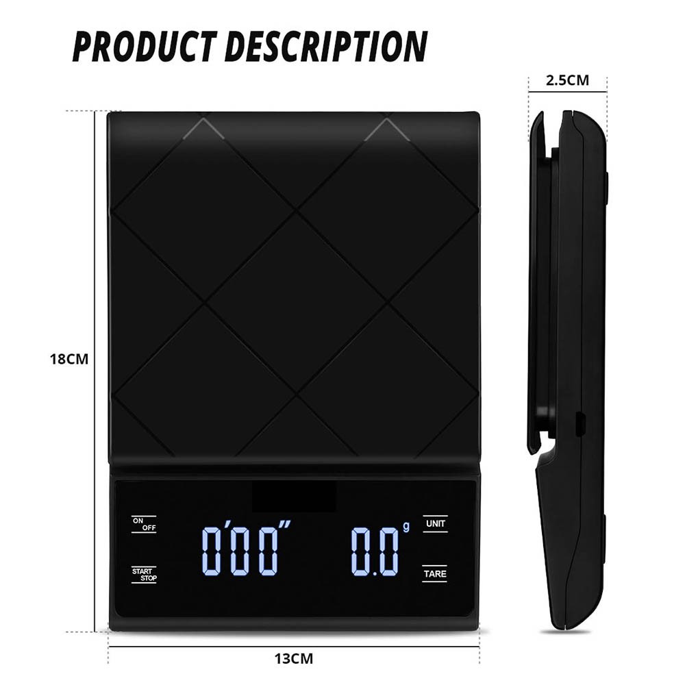 Household coffee scale hand wash multi function bar electronic scale with timer 3kg kitchen scale